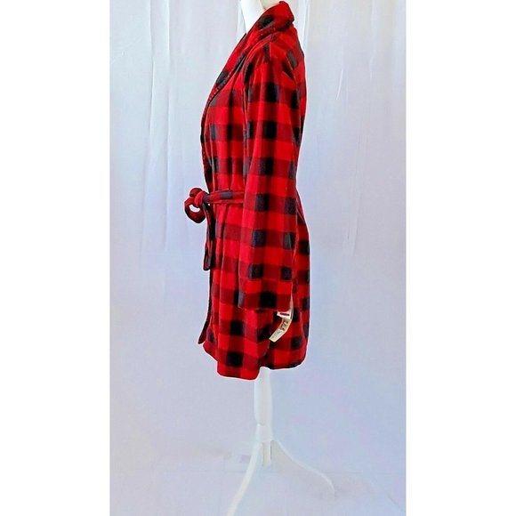 Muk Luks Cozy Short Fleece Robe Lumber Jack Check - Picture 2 of 4